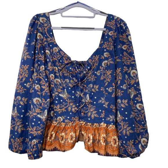 House of Harlow 1960 Floral Lace Up Puff sleeve Blouse - Picture 3 of 15